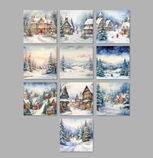 Блокче дизайнерска хартия със зимни пейзажи, 10 листа дизайнерско блокче на зимна тема, Колекция „Зимни пейзажи“ Част 2, 20x20 cm, WSP723-51