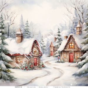 локче дизайнерска хартия със зимни пейзажи, 10 листа дизайнерско блокче на зимна тема, Колекция „Зимни пейзажи“ Част 1, 30x30 cm, WSP723-30